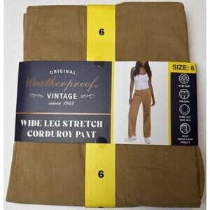 Weatherproof Vintage Womens Size 6 Tan Pants Corduroy Wide-Leg Stretch Brown
